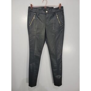 NWT White House Black Market Midrise Coated Moto Skinny Pants Green Size 6R